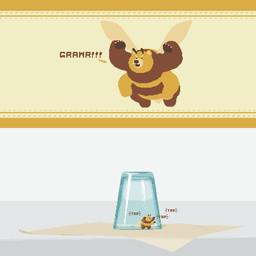 4_arms ambiguous_gender angry brown_body brown_fur claws container cup feral fur humor in_container in_cup insect_wings micro multi_arm multi_limb multicolored_body multicolored_fur onomatopoeia pun roaring solo sound_effects sting text trapped two_tone_body two_tone_fur visual_pun wings yellow_body yellow_fur jarpanda arthropod bear bee hybrid hymenopteran insect mammal 1:1 2016 digital_media_(artwork) pixel_(artwork)