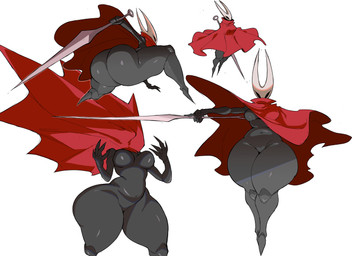 anthro big_breasts big_butt biped breasts butt clothed clothing featureless_crotch female fingers front_view holding_melee_weapon holding_object holding_weapon huge_butt looking_at_viewer melee_weapon nail_(weapon) simple_background solo standing thick_thighs three-quarter_view weapon cyberlord1109 hollow_knight_(franchise) team_cherry hornet_(hollow_knight) arthropod 2025 absurd_res hi_res