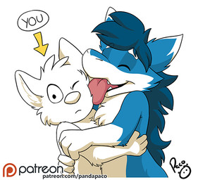 anthro arm_tuft blue_body blue_fur blue_hair cheek_tuft duo elbow_tuft eyes_closed facial_tuft fangs fur gloves_(marking) hair hug licking licking_another logo male markings nude one_eye_closed open_mouth patreon_logo red_tongue short_hair simple_background teeth tongue tongue_out tuft white_background white_body white_fur young young_anthro young_male pandapaco mythology patreon canid canine dragon furred_dragon furred_scalie mammal mythological_creature mythological_scalie scalie artist_logo signature