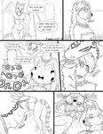 abdominal_bulge anthro belly big_belly breasts coiling female female_pred group head_first inside male neck_bulge oral_vore overweight speech_bubble swallowing text trio vore fidchellvore lemur mammal primate reptile scalie snake strepsirrhine 2016 comic english_text monochrome