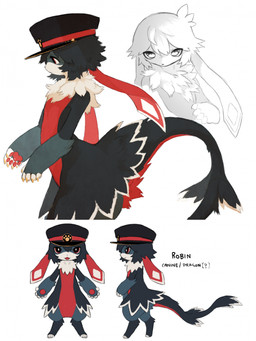 ambiguous_anthro ambiguous_gender anthro belly black_body black_clothing black_fur black_hat black_headwear black_tail clothing countershading fingerless_(marking) floppy_ears fur gloves_(marking) hair handpaw hat hat_only headgear headgear_only headwear headwear_only kemono lop_ears markings mostly_nude mouth_closed multicolored_body multicolored_ears multicolored_fur neck_tuft open_mouth pawpads paws red_belly red_body red_countershading red_ears red_eyes red_fur red_pawpads red_tail short_hair side_view smile solo standing tail tan_body tan_fur text tuft two_tone_ears white_body white_countershading white_ears white_fur jejejunum mythology robin_(jejejunum) canid canine dragon furred_dragon furred_scalie hybrid mammal mythological_creature mythological_scalie scalie 2025 digital_drawing_(artwork) digital_media_(artwork) english_text hi_res model_sheet multiple_images