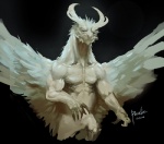 ambiguous_gender claws feathered_wings feathers horn muscular muscular_ambiguous simple_background solo wings pacelic mythology dragon feathered_dragon feathered_scalie mythological_creature mythological_scalie scalie 2013 signature