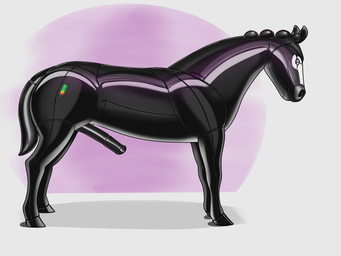 abstract_background animal_genitalia animal_penis black_body bound clothing encasement equine_genitalia equine_penis erection feral genitals glistening glistening_body hooves latex latex_clothing latex_skinsuit machine male meter penis pink_eyes purple_eyes quadruped simple_background skinsuit solo standing tight_clothing unguligrade adeer equid equine horse mammal robot 2022 4:3 hi_res signature