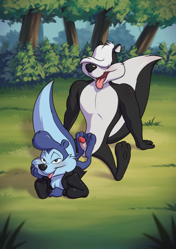 anthro balls black_body blush bottomless bottomless_anthro bottomless_male butt clothed clothing duo erection feet foot_fetish foot_play footjob fur genitals grass hair hair_over_eyes humanoid_genitalia humanoid_penis jacket jacket_only looking_pleasured lying male male/male nude on_front open_clothing open_jacket open_mouth open_topwear outside outside_sex penile penis plant sex sitting smile spread_legs spreading tail teeth toes tongue tongue_out topwear topwear_only tree two-footed_footjob white_hair minum looney_tunes tiny_toon_adventures warner_brothers johnny_pew pitu_le_pew mammal mephitid skunk striped_skunk absurd_res digital_media_(artwork) hi_res cousins_(lore) incest_(lore)