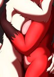 anthro breasts duo female fur hug leg_grab love male male/female nude obscured_face side_boob side_view tasteful_nudity thick_thighs thigh_grab deedoss fluff_(deedoss) vicky_(deedoss) canid canine felid feline fox mammal absurd_res hi_res shaded soft_shading