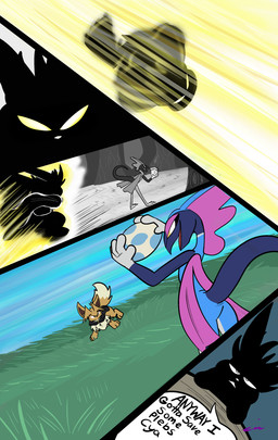 5_panel_comic ambiguous_gender anthro biped black_cape black_clothing black_eyes black_text brown_body brown_fur brown_hair cape clothing dialogue egg feral fluffy fluffy_tail fur grass group hair holding_egg holding_object inner_ear_fluff looking_at_another motion_lines neck_tuft open_mouth open_smile outside paws plant quadruped smile speech_bubble standing tail talking_to_another text tongue tree trio tuft white_sclera yellow_eyes zincxiron nintendo pokemon pokemon_mystery_dungeon spike_chunsoft virmir_(character) eevee generation_1_pokemon generation_8_pokemon inteleon pokemon_(species) shiny_pokemon 2026 absurd_res comic english_text hi_res signature male_(lore)