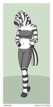 anthro border bottomwear clothed clothing female fur hair midriff navel short_hair shorts simple_background solo spandex spandex_shorts text tight_bottomwear tight_clothing tight_shorts topwear white_body white_border white_fur orbitalis lya_(orbitalis) equid equine mammal zebra 1:2 hi_res url