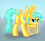 bent_over blue_eyes box butt container cutie_mark feathered_wings feathers female feral hair long_hair looking_back presenting quadruped solo tail wing_boner wings arrkhal friendship_is_magic hasbro my_little_pony mythology raindrops_(mlp) equid equine mammal mythological_creature mythological_equine pegasus