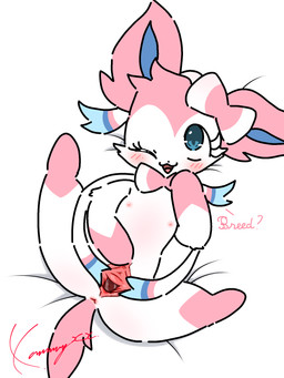 accessory anthro anthrofied anus bed blue_eyes blue_inner_ear blush bodily_fluids bow_ribbon bow_tie eyelashes female female_anthro flat_chested fur furniture genital_fluids genitals gloves_(marking) hair_accessory hair_bow hair_ribbon leg_markings looking_at_viewer lying markings nipples nude nude_anthro nude_female on_back on_bed one_eye_closed open_mouth pink_anus pink_body pink_ears pink_fur pink_nipples pink_tail pink_vulva pokemorph ribbons simple_background socks_(marking) solo spread_legs spread_vulva spreading tail talking_to_viewer teasing text vaginal_fluids vulva white_background white_body white_fur young young_anthro young_female conditional_dnp xammyxx nintendo pokemon eeveelution generation_6_pokemon pokemon_(species) sylveon 2026 3:4 digital_media_(artwork) english_description english_text hi_res ibispaint_(artwork) signature watermark