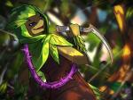 assassin baldric blue_eyes blurred_background clothed clothing forest half-closed_eyes hood leaf looking_back male melee_weapon narrowed_eyes plant seductive sickle smile solo thorns tree weapon zeitzbach starbound wargroove sedge_(wargroove) elemental_creature elemental_humanoid flora_fauna floran humanoid plant_humanoid 4:3 green_theme