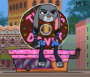 anthro clothing costume dessert donut_costume doughnut doughnut_costume female food food_costume pastry solo magzieart disney zootopia judy_hopps lagomorph leporid mammal rabbit