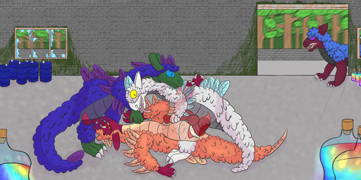 blue_body blue_feathers bodily_fluids claws erection feathers feral genital_fluids genitals green_body green_scales group male male/male male_penetrated male_penetrating male_penetrating_male oral orange_body orange_feathers penetration penis purple_body purple_feathers red_body red_scales scales sex shocked surprised tail trio white_body white_feathers white_scales miguel_the_divine_dragon dragonscape mythology jame_(miguel_the_divine_dragon) jose_(miguel_the_divine_dragon) luis_(miguel_the_divine_dragon) michael_(miguel_the_divine_dragon) dinosaur dragon drekir mythological_creature mythological_scalie ormer prehistoric_species reptile saurischian scalie theropod 2:1 absurd_res digital_media_(artwork) hi_res