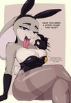 ahegao anthro arm_support armwear asking bedroom_eyes big_breasts big_butt big_ears black_clothing black_gloves black_handwear breasts buckteeth bunny_costume butt clothing costume cotton_tail crossed_legs dialogue double_entendre elbow_gloves eyebrows fake_ears fake_rabbit_ears fellatio_gesture female fur gesture gloves good_boy grey_body grey_fur half-closed_eyes hand_gesture handwear holidays leggings legwear leotard lidded_eyes long_ears looking_pleasured narrowed_eyes open_mouth pantyhose police_badge purple_eyes question question_mark rabbit_ears raised_inner_eyebrows seductive sex_gesture solo suggestive suggestive_dialogue suggestive_gesture talking_to_viewer teasing teeth text thick_thighs three-quarter_view tilde_after_text tongue tongue_out wide_hips yes-no_question demidoggo disney easter zootopia judy_hopps lagomorph leporid mammal rabbit english_text hi_res