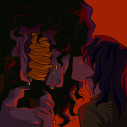 ambiguous_gender anthro biped bodily_fluids clothed clothed_ambiguous clothed_anthro clothed_female clothed_human clothing crying duo female fingers freckles hair hair_over_eyes mouth_closed purple_body sharp_teeth side_view tears teeth topwear glacierclear deltarune undertale_(series) kris_dreemurr susie_(deltarune) human mammal scalie 1:1 absurd_res hi_res