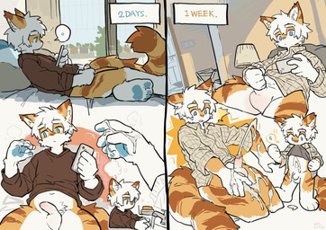 5_fingers anthro balls biped bodily_fluids cum cum_on_self cumshot ejaculation erection excessive_cum excessive_genital_fluids eyebrows fingers foreskin fur genital_fluids genitals glans hair humanoid_genitalia humanoid_penis male masturbation orange_body orange_fur penile penile_masturbation penis solo tail white_hair young young_anthro young_male milkybot hu_ku_li_(milkybot) domestic_cat felid feline felis mammal hi_res