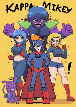 3_toes 4_fingers 5_fingers anthro arms_bent bangs beady_eyes belt bent_leg black_eyes blonde_hair blue_bottomwear blue_clothing blue_eyes blue_hair blue_jacket blue_mask blue_pants blue_shirt blue_shorts blue_tank_top blue_topwear blush blush_lines boots bottomwear breasts cape cheek_tuft chest_gem clenched_teeth closed_frown closed_smile clothed clothed_female clothed_human clothed_male clothing eyebrows eyelashes eyelashes_through_hair facial_tuft fangs featureless_crotch feet female female_human fingers fist footwear frown frowning_at_viewer fully_clothed fully_clothed_female fully_clothed_human fully_clothed_male fur furrowed_eyebrows gem gloves green_eyes group grumpy hair hand_on_hip hand_on_own_hip handwear heart_symbol hearts_around_head humanoid_pointy_ears infatuation jacket larger_female larger_human larger_humanoid larger_male light long_hair long_tail male male_anthro male_human male_humanoid medium_breasts medium_hair midriff mouth_closed muscular muscular_humanoid muscular_male navel no_pupils not_furry_focus nude_anthro nude_male open_mouth open_smile orange_eyebrows pants pawpads pecs pointy_ears purple_body purple_fur purple_pawpads purple_skin purple_tail red_boots red_cape red_clothing red_footwear red_gloves red_handwear red_underwear sapphire_(gem) shirt shoes short_hair shorts shoulder_pads simple_background size_difference smaller_anthro smaller_female smaller_human smaller_male smile smiling_at_viewer sparkles straight_legs tail tank_top teeth tight_clothing title toes topwear translucent translucent_hair tuft underwear whiskers yellow_background yellow_belt yellow_sclera yellow_teeth tonywelt kappa_mikey gonard_(kappa_mikey) guano_(kappa_mikey) lily_(kappa_mikey) mikey_simon mitsuki_(kappa_mikey) human humanoid mammal unknown_species 2024 absurd_res colored digital_drawing_(artwork) digital_media_(artwork) hi_res lighting shaded