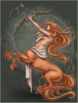 action_pose arrow_(weapon) astrological_symbol bow_(weapon) breasts centaur equid equid_taur european_mythology feathering female fur greek_mythology hair harpyqueen hi_res humanoid_pointy_ears humanoid_taur long_hair mammal mammal_taur mythology nude on_hind_legs personification pose ranged_weapon red_hair sagittarius_(symbol) sagittarius_(zodiac) side_boob solo symbol taur weapon western_zodiac western_zodiac_symbol