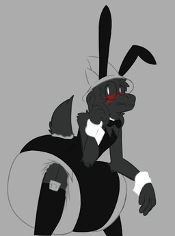 2_horns armband big_diaper black_body black_fur blush bow_tie bunny_costume clean_diaper clothed clothing costume diaper diaper_under_clothing eyewear fake_ears fake_rabbit_ears floppy_ears fur glasses horn huge_diaper legwear long_ears male solo thigh_highs wearing_diaper crybabybluberry deltarune undertale_(series) ralsei bovid caprine darkner goat mammal