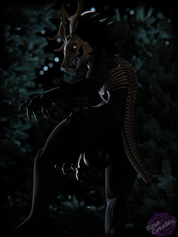 anthro antlers backsack balls big_balls big_penis bone bone_tail butt fur genitals glowing glowing_eyes hair horn looking_at_viewer male nude open_mouth penis perineum presenting presenting_hindquarters rib_cage simple_background skull skull_head solo spines tail teeth rosecreates american_mythology indigenous_north_american_mythology mythology north_american_mythology mammal monster mythological_creature wendigo 3:4 3d_(artwork) absurd_res blender_(artwork) digital_media_(artwork) hi_res