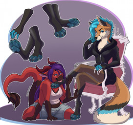 anthro clothing duo feet female female/female foot_fetish foot_lick legwear licking pantyhose pawpads paws soles toes tongue cobywong weck hi_res
