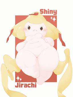 biped blush blush_lines breasts eyelashes featureless_breasts featureless_crotch featureless_feet feet female front_view frown hand_on_hip looking_at_viewer multicolored_body not_furry nude nude_female simple_background small_breasts solo text thick_thighs white_body wide_hips yellow_body white_slime_(artist) nintendo pokemon generation_3_pokemon humanoid jirachi legendary_pokemon pokemon_(species) shiny_pokemon 2026 3:4 absurd_res digital_drawing_(artwork) digital_media_(artwork) english_text hi_res