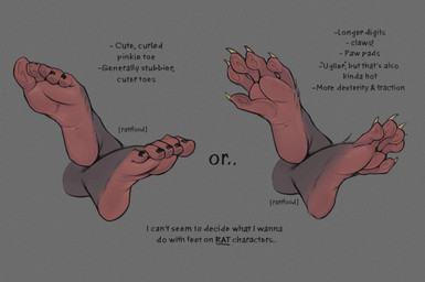 5_toes anthro black_nails black_toenails claws colored_nails countershade_feet countershading disembodied_foot feet foot_focus grey_background humanoid_feet nails pawpads plantigrade simple_background soles solo text toe_claws toenails toes rattfood mammal murid murine rat rodent absurd_res artist_name english_text hi_res