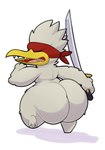 anthro big_butt blindfold butt female huge_butt melee_weapon short_stack solo sword weapon maddeku nuclear_throne chicken_(nuclear_throne) avian bird chicken galliform gallus_(genus) phasianid 2020 digital_media_(artwork) hi_res