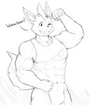 5_fingers abs anthro asking asking_viewer biceps cheek_tuft clothing facial_tuft fingers fist flexing flexing_bicep front_view fur fur_tuft head_tuft leaf looking_at_viewer male muscular muscular_anthro muscular_male navel one_eye_closed shirt sleeveless_clothing smile solo tail teeth topwear tuft wink winking_at_viewer cheezychezu nintendo pokemon eeveelution generation_4_pokemon leafeon pokemon_(species) 2025 hi_res monochrome