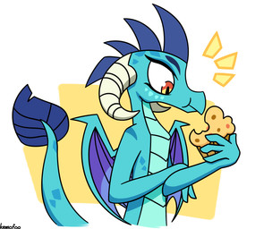 amber_eyes anthro biped bite_mark bite_taken blue_body blue_scales eating female food holding_food holding_object horn looking_at_food looking_at_object muffin scales simple_background solo spade_tail spines tail wings kemofoo friendship_is_magic hasbro my_little_pony mythology princess_ember_(mlp) dragon mythological_creature mythological_scalie reptile scalie 2017 digital_media_(artwork) hi_res signature
