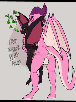 anal anal_penetration anthro anthro_on_anthro anthro_penetrated anthro_penetrating anthro_penetrating_anthro bat_ears bat_wings black_body color_coded_text duo green_eyes holding_another male male/male male_penetrated male_penetrating male_penetrating_male membrane_(anatomy) membranous_wings multicolored_body onomatopoeia penetration penile penile_penetration penis_in_ass pink_body red_eyes sex sound_effects text two_tone_body wings trufzn mythology sangr bat dragon mammal mythological_creature mythological_scalie scalie hi_res