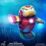 ambiguous_gender anthro armor humor machine power_armor pun solo text underwater water white_eyes piper_thibodeau marvel iron_man mammal manatee marine sirenian digital_media_(artwork) digital_painting_(artwork) english_text url