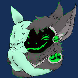 anthro body_hair c.a.m. cybernetics duo fingers fluffy fluffy_ears fluffy_hair fur glowing glowing_body glowing_eyes green_body green_eyes grey_body grey_fur grey_hair hair hug hugging_another machine male metal metallic_body multicolored_body protogen_face protogen_visor protogenized robotic screen screen_face amislost ych_(character) yuri_chacal canid canine canis jackal mammal protogen 1:1 alpha_channel digital_drawing_(artwork) digital_media_(artwork) low_res