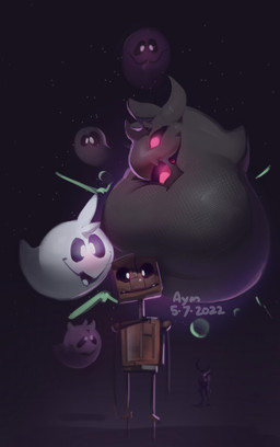 after_vore belly big_belly black_background black_body group huge_belly night overweight simple_background vore aymbord fantastic_frontier roblox ghost spirit 2022 hi_res