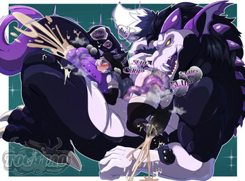 anal anthro arm_warmers armwear balls big_butt big_dom_small_sub big_penis black_body blush bodily_fluids butt claws clothing cum cum_drip cum_on_penis cumshot dialogue dominant dripping duo ejaculation erection femboy fur genital_fluids genitals hair heart_symbol horn humanoid_genitalia humanoid_penis jewelry larger_male legwear licking male male/male muscular muscular_male musk nun nun_outfit open_mouth oral penile penis precum precum_drip rimming saliva sex size_difference sound_effects stockings tail teeth text thick_thighs thigh_highs tongue tongue_out white_body white_fur x-ray_view yellow_eyes tocatao mythology toraka_(tocatao) canid canine demon gargoyle hybrid mammal mythological_creature absurd_res english_text hi_res