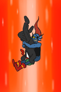 blue_body blue_skin clothing duo eye_patch eyewear female green_body green_skin hair male red_hair sharp_teeth smile suit teeth texas_piledriver wrestling yellow_eyes gud undertale undertale_(series) anon undyne aquatic fish human humanoid mammal 2015 2:3