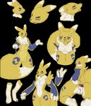 ahegao anthro anus apron breasts clothing featureless_breasts feet female finger_in_mouth knife looking_pleasured paws soles solo spread_anus spreading toes nowu bandai_namco digimon canid canine digimon_(species) mammal renamon absurd_res hi_res model_sheet