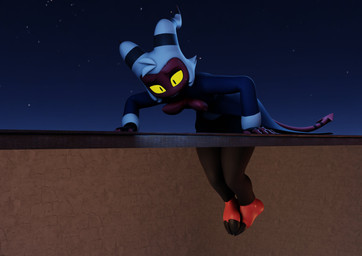 black_clothing black_horn bottomwear clothed clothing feet hair hooves horn looking_at_viewer male male_humanoid night outside pants red_body red_skin sky smile solo spade_tail star stripes tail teeth topwear white_hair yellow_eyes yellow_sclera brinsar hellaverse helluva_boss moxxie_(helluva_boss) demon demon_humanoid humanoid imp 3d_(artwork) digital_media_(artwork) hi_res