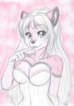 anthro breasts canid canine clothed clothing female fox looking_at_viewer mammal monochrome open_mouth sketch smile solo vani-fox