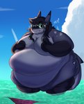 anthro areola areola_slip belly belly_overhang belly_rolls big_belly big_breasts bikini bikini_bottom biped black_areola black_hair blush blush_lines breasts chubby_cheeks clenched_teeth clothed clothing covering covering_breasts covering_nipples day double_chin embarrassed fat_arms female floating gloves_(marking) green_sclera grey_body grey_skin hair hair_over_eye huge_belly huge_thighs love_handles markings morbidly_obese morbidly_obese_anthro morbidly_obese_female non-mammal_breasts non-mammal_ears non-mammal_hair nude obese obese_anthro obese_female outdoor_nudity outside overweight overweight_anthro overweight_female partially_clothed sea sharp_teeth sky solo standing swimwear teeth text thick_thighs three-quarter_view two-piece_swimsuit wardrobe_malfunction water locksnurf harper_(locksnurf) fish marine shark 2022 absurd_res digital_drawing_(artwork) digital_media_(artwork) english_text hi_res portrait three-quarter_portrait