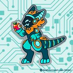 ambiguous_gender anthro apple blush claws food fruit glitch machine open_mouth plant solo technology redpalette protogen