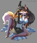 anthro arm_support black_hair black_nose blue_eyes breasts choker cleavage clothed clothing dipstick_tail electric_guitar female fluffy fluffy_tail fur garter_straps grey_background guitar hair humbucker jewelry legwear long_hair looking_at_viewer markings multicolored_tail musical_instrument necklace plucked_string_instrument simple_background solo stockings string_instrument tail tail_markings thigh_highs whammy_bar white_body white_fur magolobo yamaha yamaha_pacifica cassie_the_rock_vixen canid canine fox mammal 2012