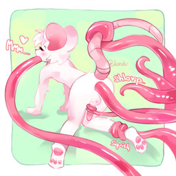 all_fours anal anal_penetration anthro balls consentacles erection eyes_closed feet femboy fur genitals heart_symbol male male_penetrated oral oral_penetration pawpads penetration penis rear_view sex solo tentacle_in_ass tentacle_in_mouth tentacle_penetration tentacle_sex tentaclejob tentacles white_body white_fur dendo reggie_(whygena) mammal mouse murid murine rodent 1:1 absurd_res hi_res