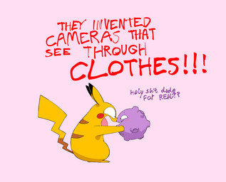 ambiguous_gender back_stripes blush blush_lines dialogue duo ears_up excited excited_expression excited_face feral flat_footed grabbing_face holding_face male nose_to_nose open_mouth pupils small_pupils standing text wide_eyed bloop284 nintendo pokemon generation_1_pokemon koffing mammal pikachu pokemon_(species) english_text hi_res