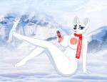 anthro anthrofied bear beverage big_breasts big_nipples blue_eyes breasts coca-cola cocaine-leopard conditional_dnp female huge_breasts huge_nipples mammal nipples northern_lights_(coca-cola) outside pinup polar_bear pose puffy_nipples scarf snow solo text_on_scarf ursine