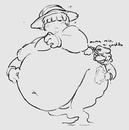 bangs belly belly_overhang big_belly blush blush_lines body_worship breasts butt clothed clothing dialogue double_chin duo eyes_closed facial_hair female female_focus flustered ghost_tail gloves grey_background hair hair_over_eyes handwear hat headgear headwear hug huge_belly hugging_another hugging_butt human_on_humanoid humanoid_focus interspecies inverted_nipples larger_female larger_humanoid legless looking_back love male male/female mostly_nude mustache navel nipples not_furry obese obese_female obese_humanoid overweight overweight_female overweight_humanoid short_hair simple_background size_difference smaller_human smaller_male split_form text weight_difference wide_hips witch_hat dorkass mario_bros nintendo paper_mario paper_mario:_the_thousand_year_door marilyn_(mario) mario human humanoid mammal shadow_creature shadow_siren spirit 2025 digital_media_(artwork) greyscale monochrome sketch spanish_text