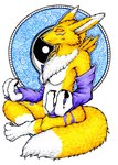 anthro breasts clothing eyes_closed female fur gloves gloves_(marking) handwear leg_markings markings meditation small_breasts socks_(marking) solo tuft yellow_body yellow_fur yin_yang 5hape5hifter bandai_namco digimon canid canine digimon_(species) mammal renamon