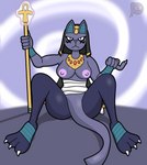 anthro breasts clothed clothing female hair looking_at_viewer solo staff lewdware fakemon game_theory youtube fan_character domestic_cat felid feline felis humanoid mammal neferkiti 2022 colored digital_drawing_(artwork) digital_media_(artwork) hi_res shaded signature video_in_description