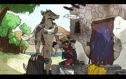 anthro armor axe balls bdsm beak beak_fetish beak_play beak_sex beakjob black_bars blush bodily_fluids bondage bound building chain collar cum cum_drip cuneiform detailed_background dominant dominant_male dripping duo erection farmer fellatio foreskin forest fur genital_fluids genitals hair house interspecies larger_male licking male male/male master melee_weapon nipples nude open_mouth oral outside partially_retracted_foreskin penile penis penis_lick plant public scenery sex shield sideways_oral size_difference smaller_male submissive submissive_male text tongue tongue_out tree weapon kaisertaylorproducts armadillo avian bird corvid corvus_(genus) crow mammal oscine passerine xenarthran 16:10 2015 hi_res letterbox translation_request widescreen