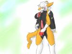 anthro balls biped bottomless claws clothed clothing erection excitation forked_tongue genitals grey_hair hair jacket kemono leather male penis solo tail tongue tongue_out topwear undressing ずゅろく johnsergal_(character) mammal sergal 4:3