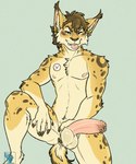anthro balls bedroom_eyes big_penis blush erection foreskin fur genital_piercing genitals hair holding_balls humanoid_genitalia humanoid_penis looking_at_viewer male markings narrowed_eyes nipples nude penile penis penis_piercing piercing pose prince_albert_piercing seductive simple_background smile solo spots spotted_body spotted_fur spread_legs spreading tail teeth tongue tongue_out conditional_dnp electroporn bobcat felid feline lynx mammal digital_media_(artwork) hi_res pinup